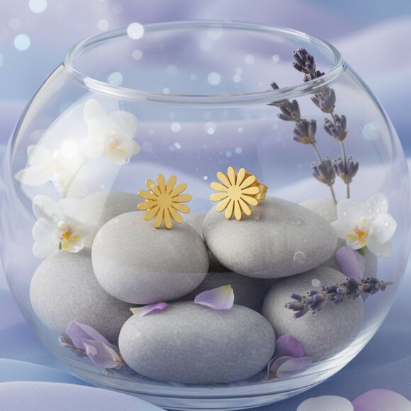 🆕️Minimalist Daisy Flower Stud Dainty Earrings 18K Gold Plated Stainless Steel - Picture 5 of 13